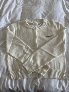 Daughter Embroidered Cream Cardigan Sweater